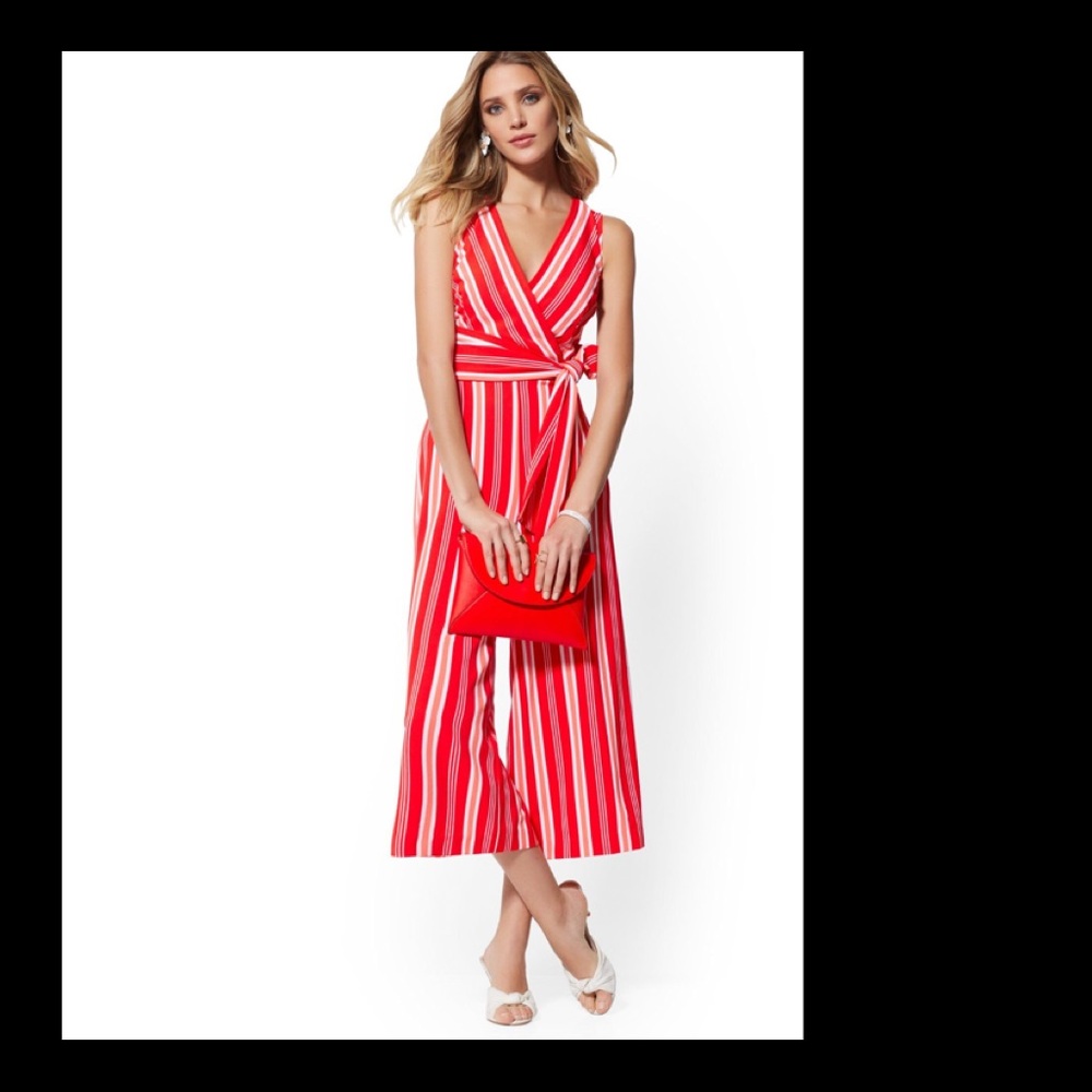 Stripe Crop Wide-Leg Jumpsuit in Bell Pepper Red